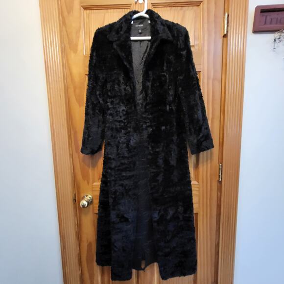 Y2K jackets Express coat women's black faux fur longline with pockets size 9/10 - Picture 2 of 8